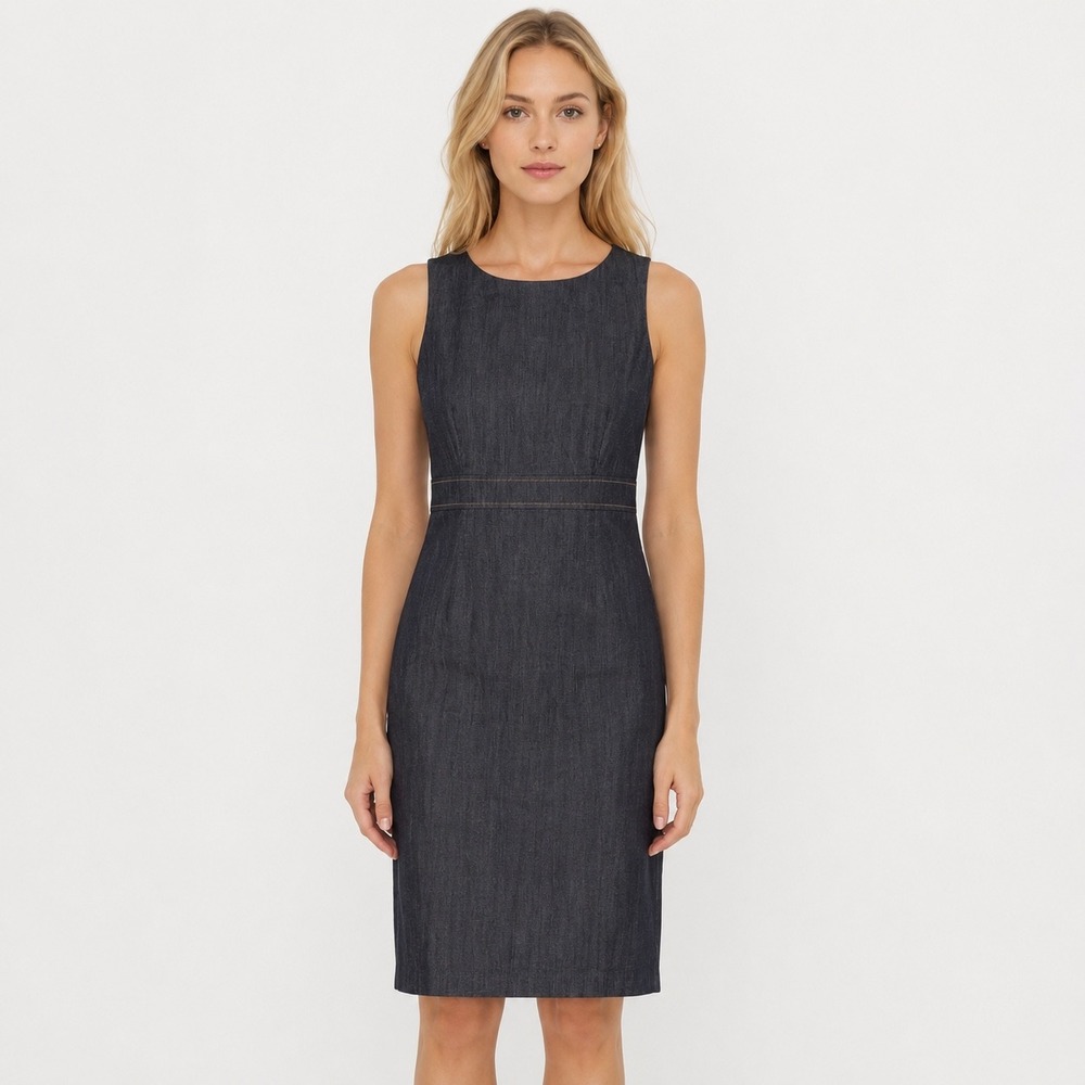 Kasper Charcoal Denim Sheath Dress Structured Sleeveless Career Polished SZ 10